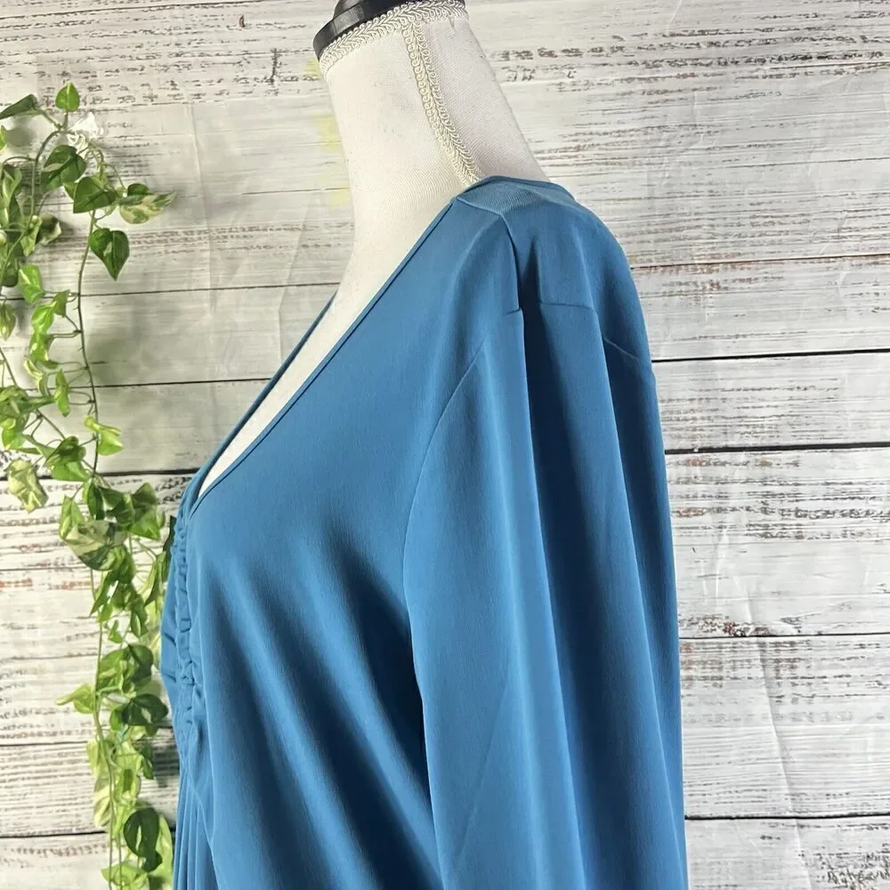 Chadwicks Dress size Extra Large Teal Slinky Stretch Peasant Stretch Modest Boho